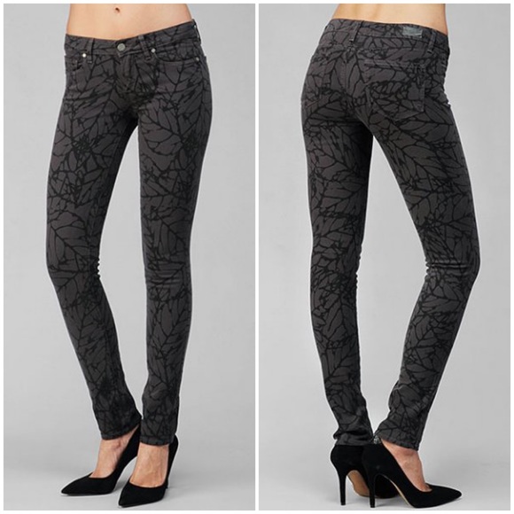 PAIGE Denim - PAIGE Skyline Leaf Print Skinny Jeans Storm Grey